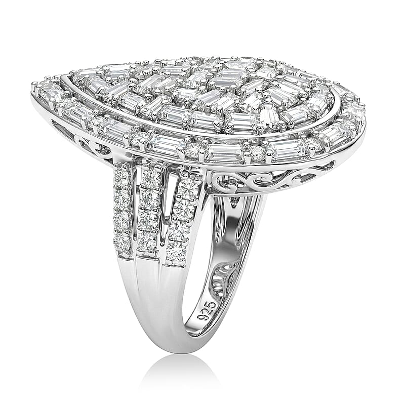 D'Joy Moissanite 2.85 ctw Shattered Mirror Ring in Rhodium Over Sterling Silver (Size 7.0)