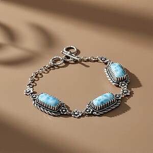 D'Joy Artisan Crafted Premium Larimar 19.70 ctw Bracelet in Sterling Silver (6.50-8.0In)