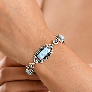 D'Joy Artisan Crafted Premium Larimar 19.70 ctw Bracelet in Sterling Silver (6.50-8.0In)
