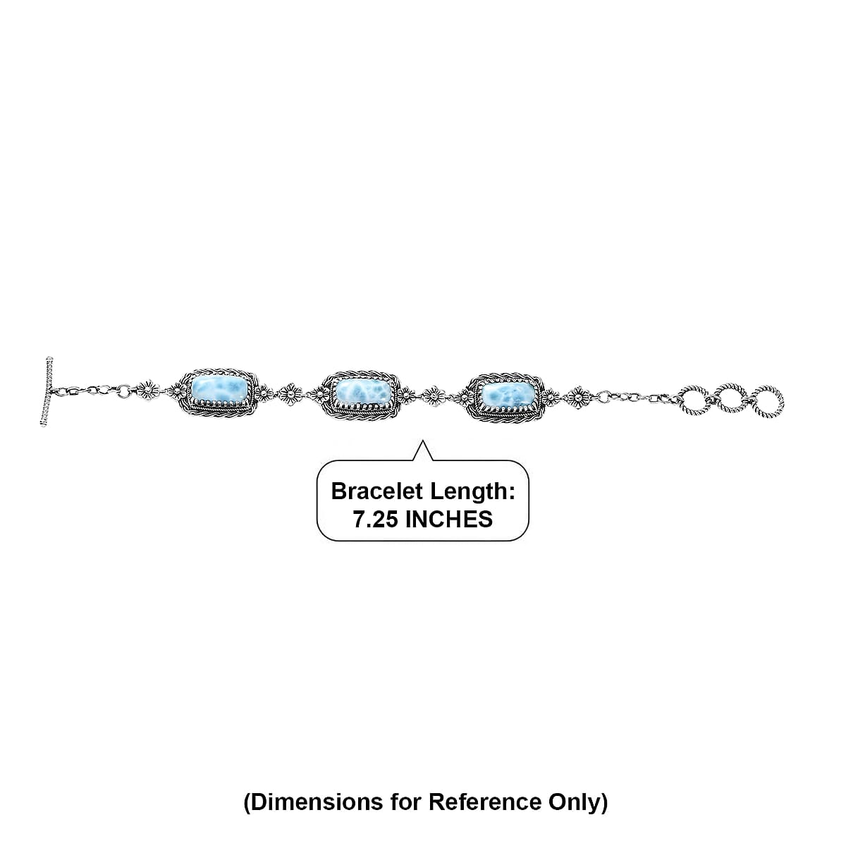 D'Joy Artisan Crafted Premium Larimar 19.70 ctw Bracelet in Sterling Silver (6.50-8.0In) image number 4