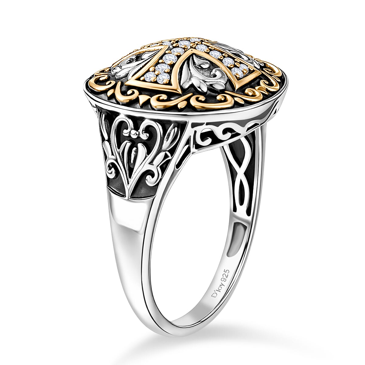 D'Joy Passport to Israel Artisan Crafted White Zircon Men's Ring in 18K YG Plated and Sterling Silver (Size 10.0) 0.30 ctw image number 3