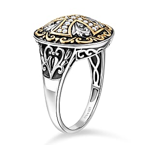 D'Joy Passport to Israel Artisan Crafted White Zircon Men's Ring in 18K YG Plated and Sterling Silver (Size 10.0) 0.30 ctw