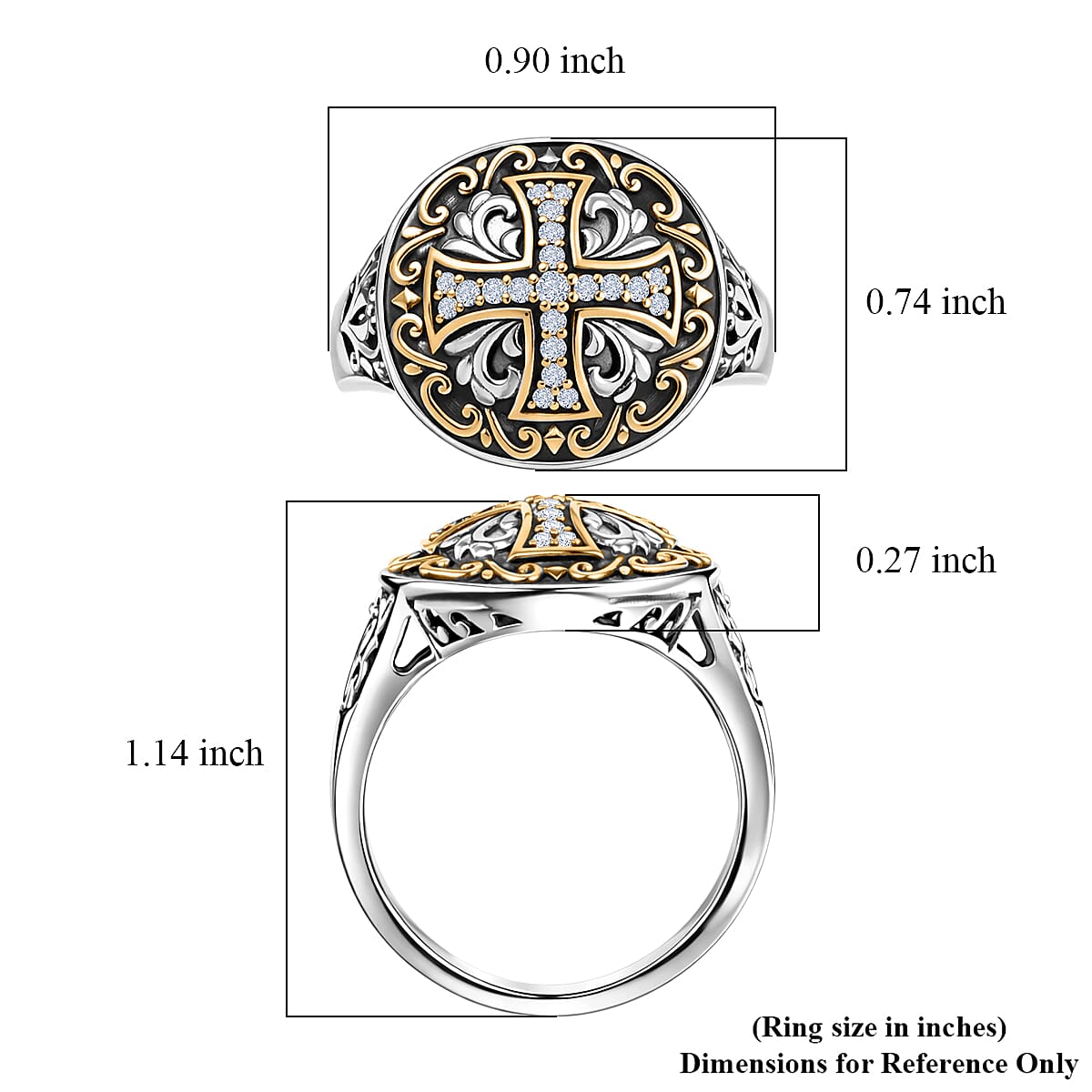 D'Joy Passport to Israel Artisan Crafted White Zircon Men's Ring in 18K YG Plated and Sterling Silver (Size 10.0) 0.30 ctw image number 5