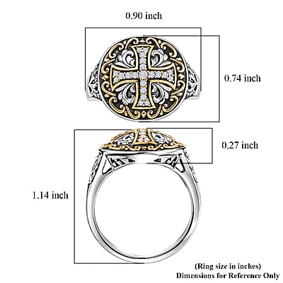 D'Joy Passport to Israel Artisan Crafted White Zircon 0.30 ctw Men's Ring in 18K YG Plated and Sterling Silver (Size 13.0)