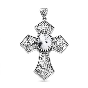 D'Joy Artisan Crafted White Buffalo  Cross Pendant Sterling Silver ,  Silver Wt. 6 g 4.75 ctw