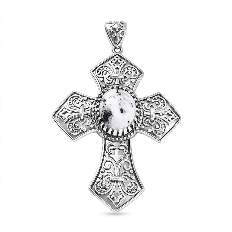 D'Joy Passport to Israel Artisan Crafted White Buffalo 4.75 ctw Cross Pendant without Chain in Sterling Silver