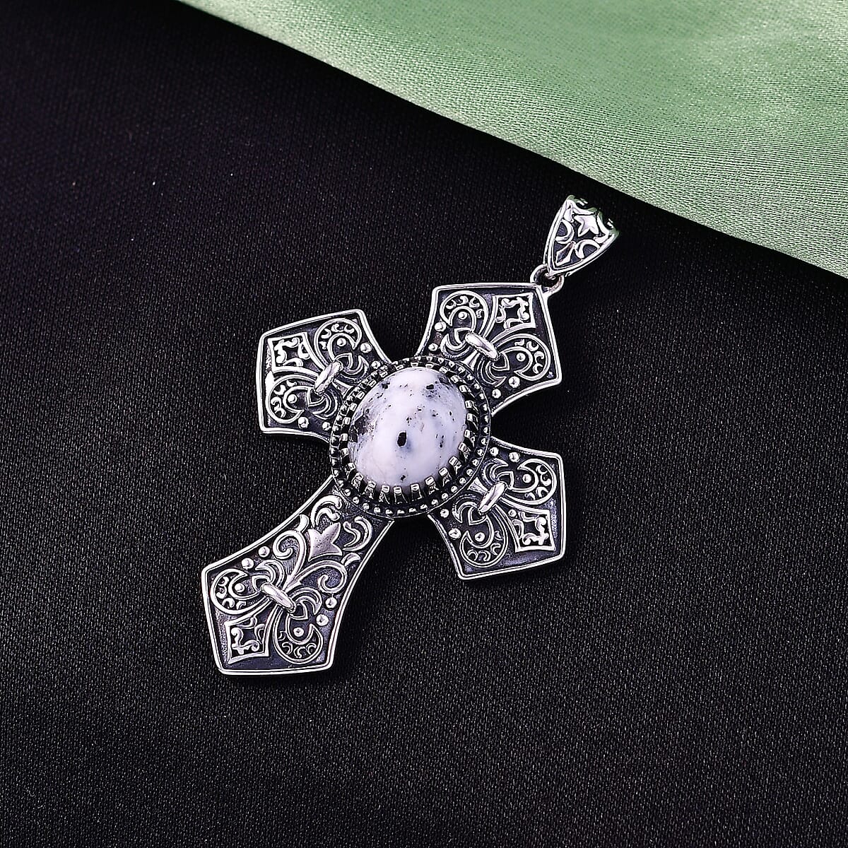 D'Joy Artisan Crafted White Buffalo 4.75 ctw Cross Pendant without Chain in Sterling Silver image number 1