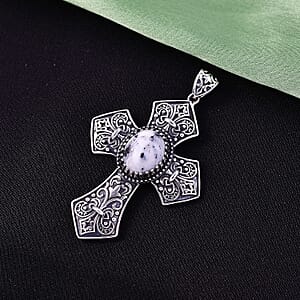 D'Joy Artisan Crafted White Buffalo  Cross Pendant Sterling Silver ,  Silver Wt. 6 g 4.75 ctw