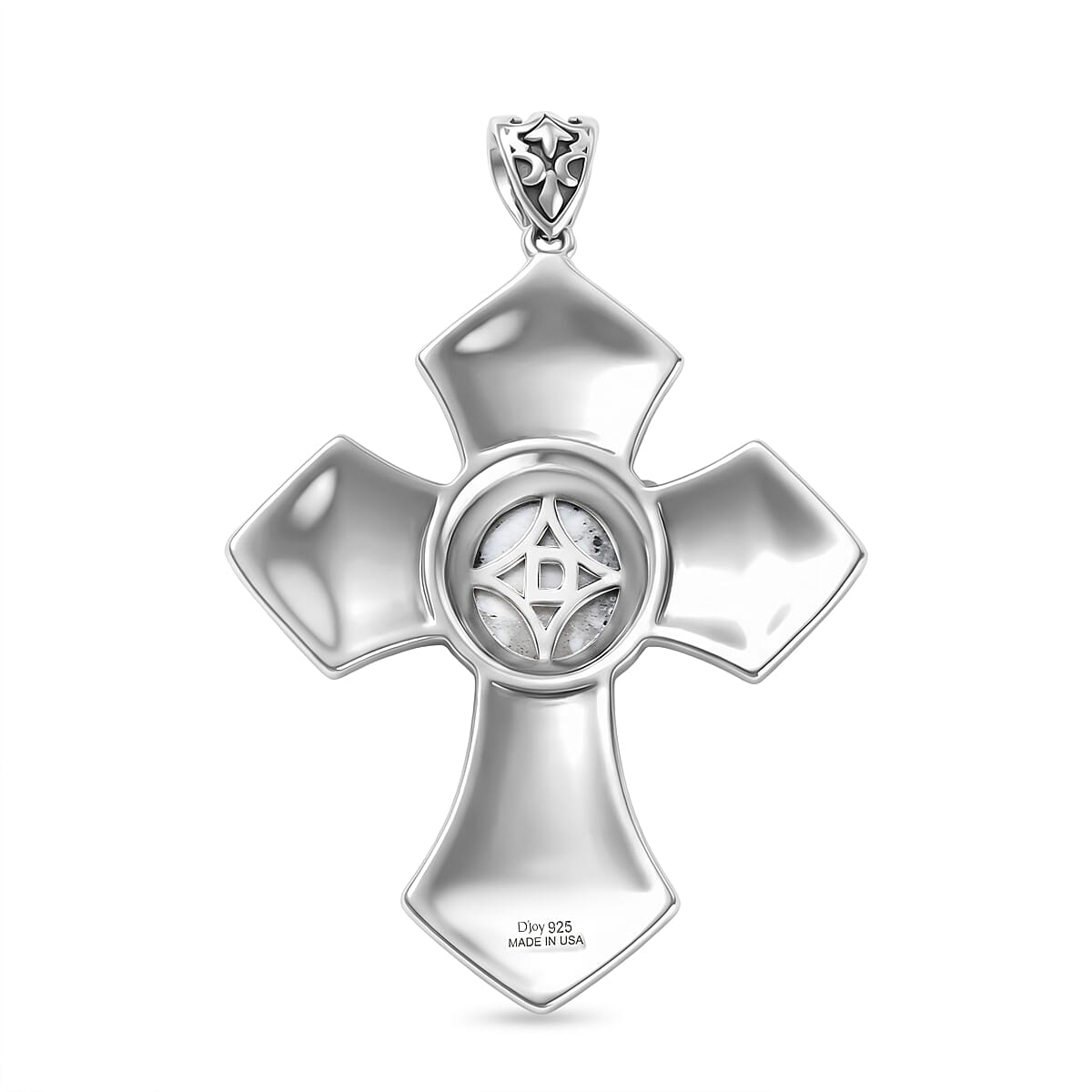 D'Joy Passport to Israel Artisan Crafted White Buffalo 4.75 ctw Cross Pendant without Chain in Sterling Silver