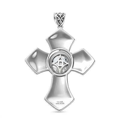 D'Joy Passport to Israel Artisan Crafted White Buffalo 4.75 ctw Cross Pendant without Chain in Sterling Silver