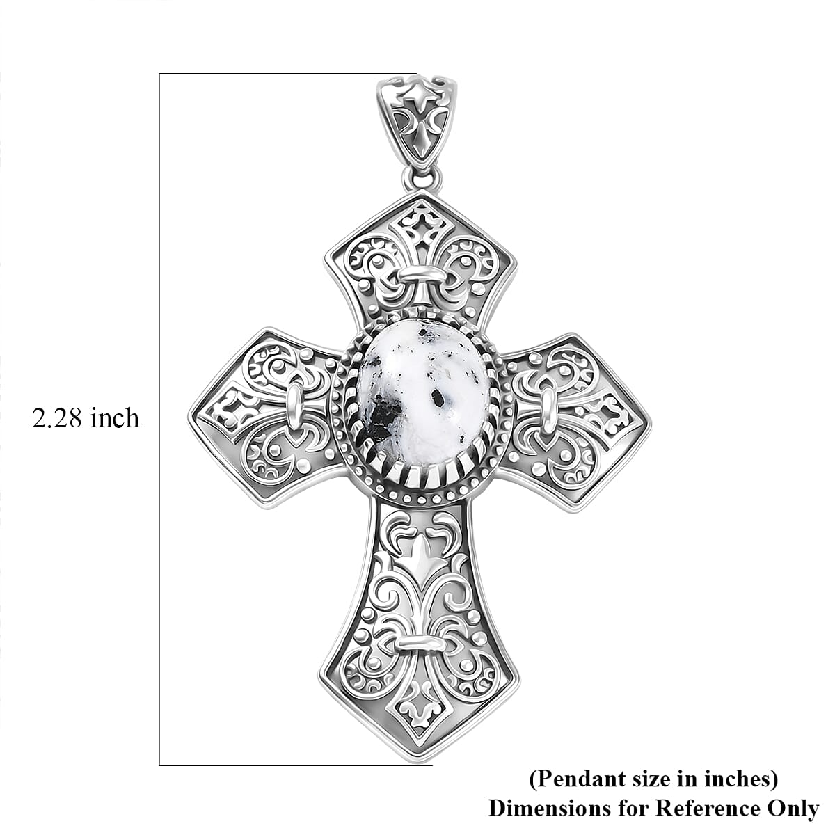 D'Joy Passport to Israel Artisan Crafted White Buffalo 4.75 ctw Cross Pendant without Chain in Sterling Silver
