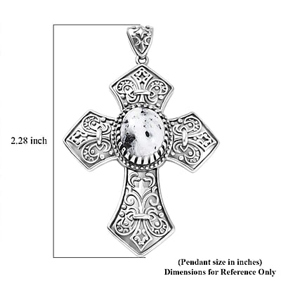 D'Joy Passport to Israel Artisan Crafted White Buffalo 4.75 ctw Cross Pendant without Chain in Sterling Silver