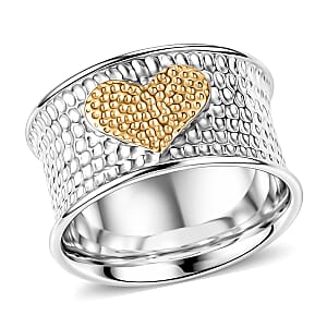 D'Joy Passport to Israel 18K Vermeil YG and Rhodium Over Sterling Silver Heart Ring (Size 10.0) (5.75 g)