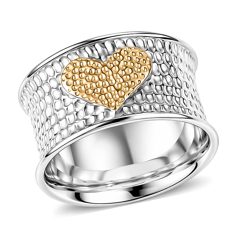 D'Joy Passport to Israel 18K Vermeil YG and Rhodium Over Sterling Silver Heart Ring (Size 7.0) 5.75 Grams