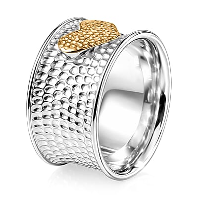 D'Joy Passport to Israel 18K Vermeil YG and Rhodium Over Sterling Silver Heart Ring (Size 7.0) 5.75 Grams