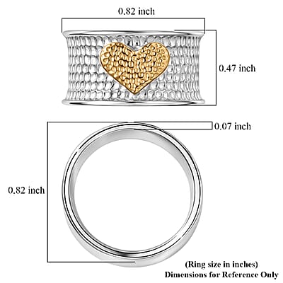 D'Joy Passport to Israel 18K Vermeil YG and Rhodium Over Sterling Silver Heart Ring (Size 7.0) 5.75 Grams