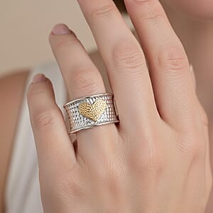D'Joy Passport to Israel 18K Vermeil YG and Rhodium Over Sterling Silver Heart Ring (Size 9.0) 5.75 Grams