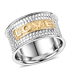D'Joy Passport to Israel Band Ring in 18K Vermeil YG and Rhodium Over Sterling Silver (Size 6.0) 3.50 Grams