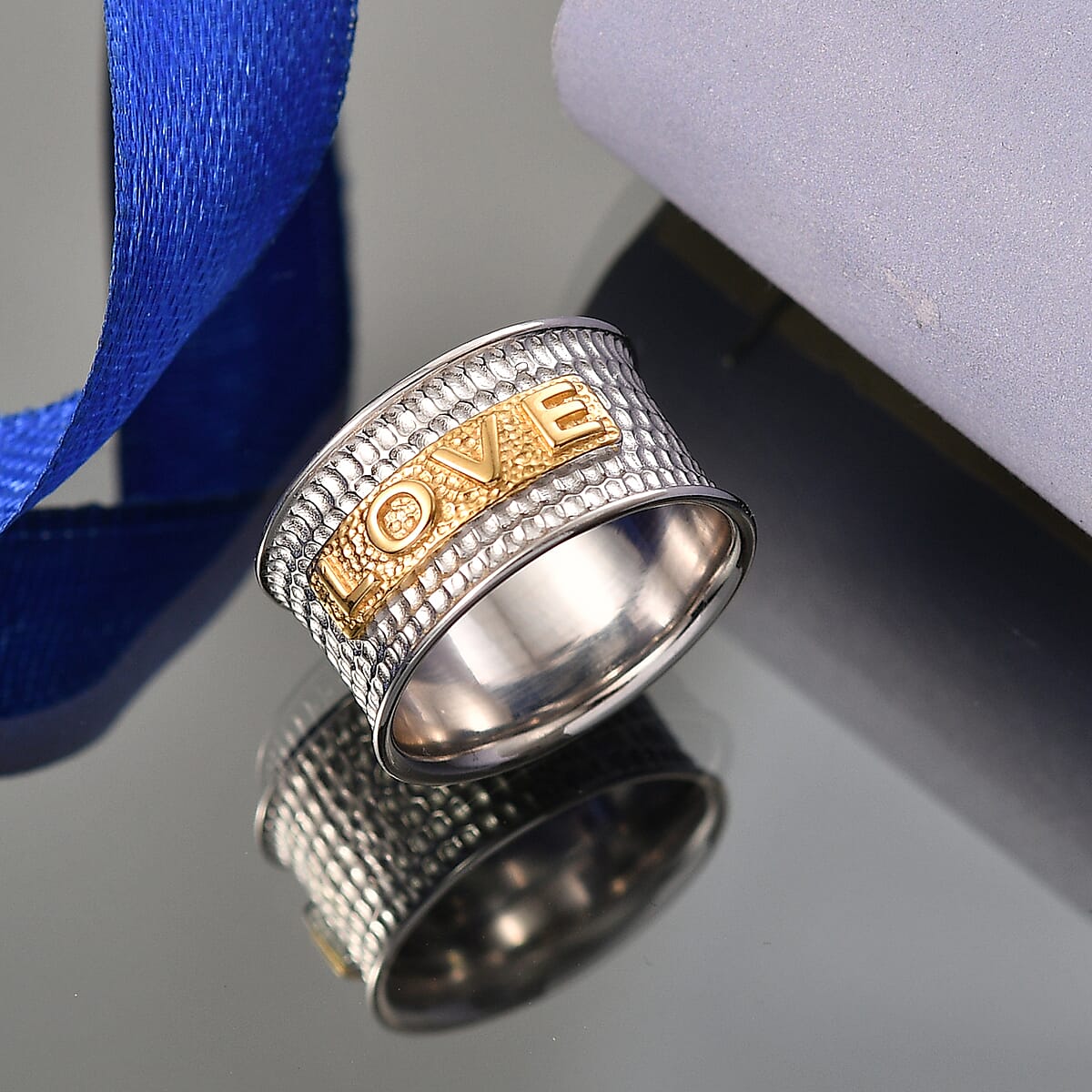 D'Joy Passport to Israel Band Ring in 18K Vermeil YG and Rhodium Over Sterling Silver (Size 6.0) 3.50 Grams image number 1