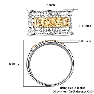 D'Joy Passport to Israel Love Band Ring in 18K Vermeil YG and Rhodium Over Sterling Silver (Size 7.0) 8.58 Grams