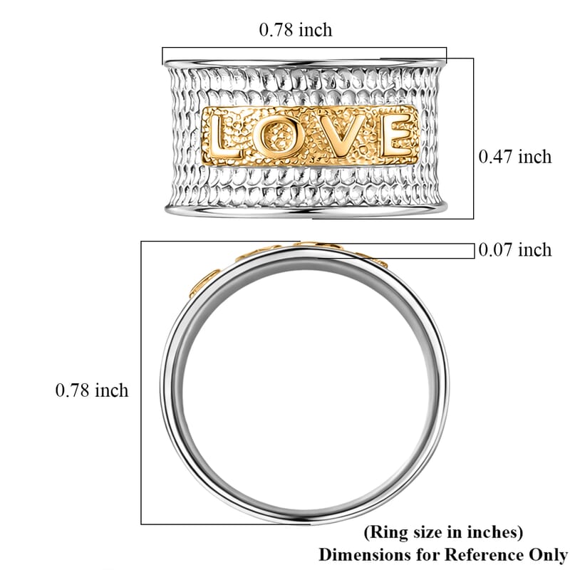 D'Joy Passport to Israel Love Band Ring in 18K Vermeil YG and Rhodium Over Sterling Silver (Size 7.0) 8.58 Grams