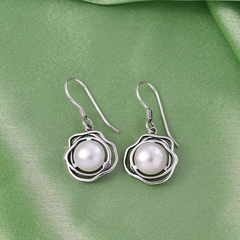 D'Joy Passport to Israel Artisan Crafted Freshwater Pearl Earrings in Sterling Silver