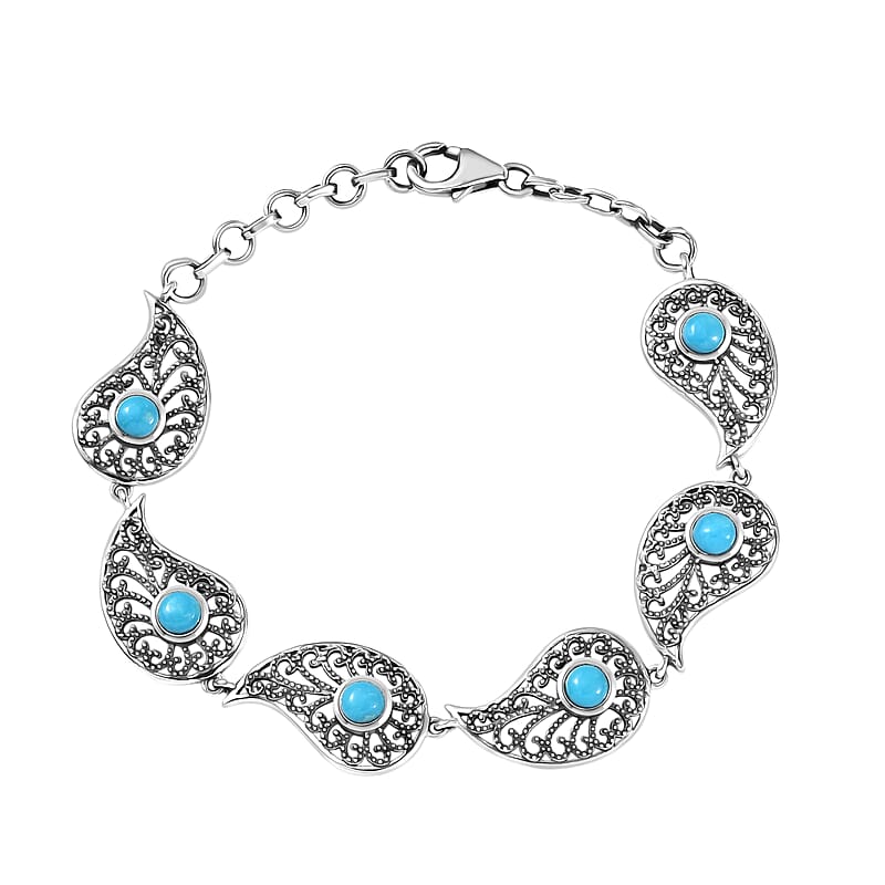 D'Joy Passport to Turkey Artisan Crafted Premium Sleeping Beauty Turquoise 1.85 ctw Bracelet in Sterling Silver (7.25 In)