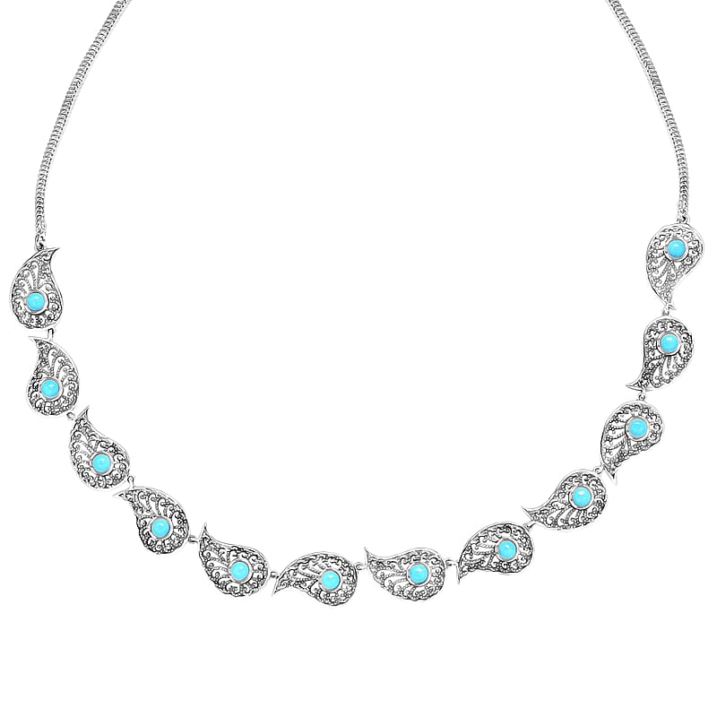 D'Joy Passport to Turkey Artisan Crafted Premium Sleeping Beauty Turquoise 3.50 ctw Necklace in Sterling Silver 18-20 Inches