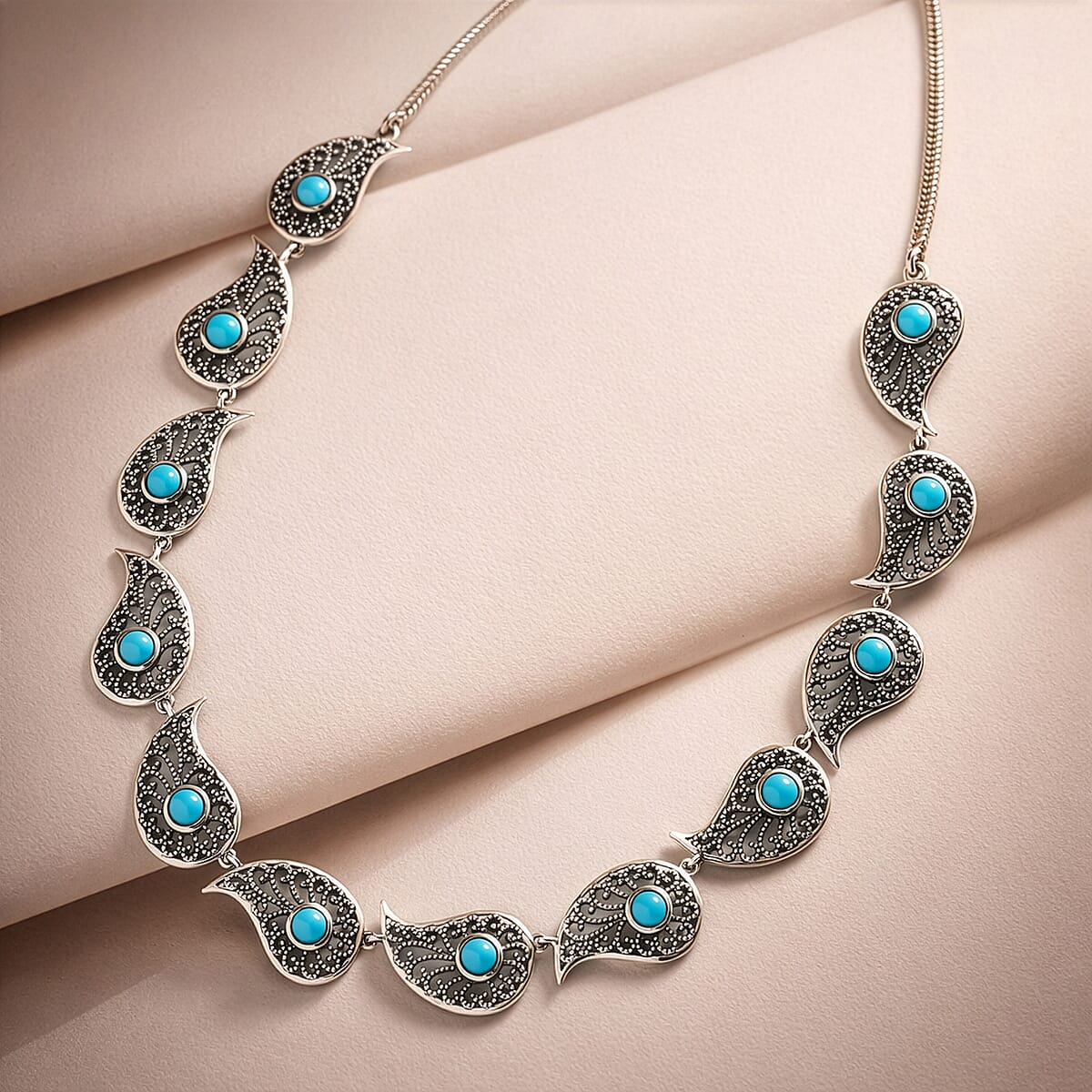 D'Joy Artisan Crafted Premium Sleeping Beauty Turquoise 4.10 ctw Necklace in Sterling Silver 18 -20 Inches  image number 1