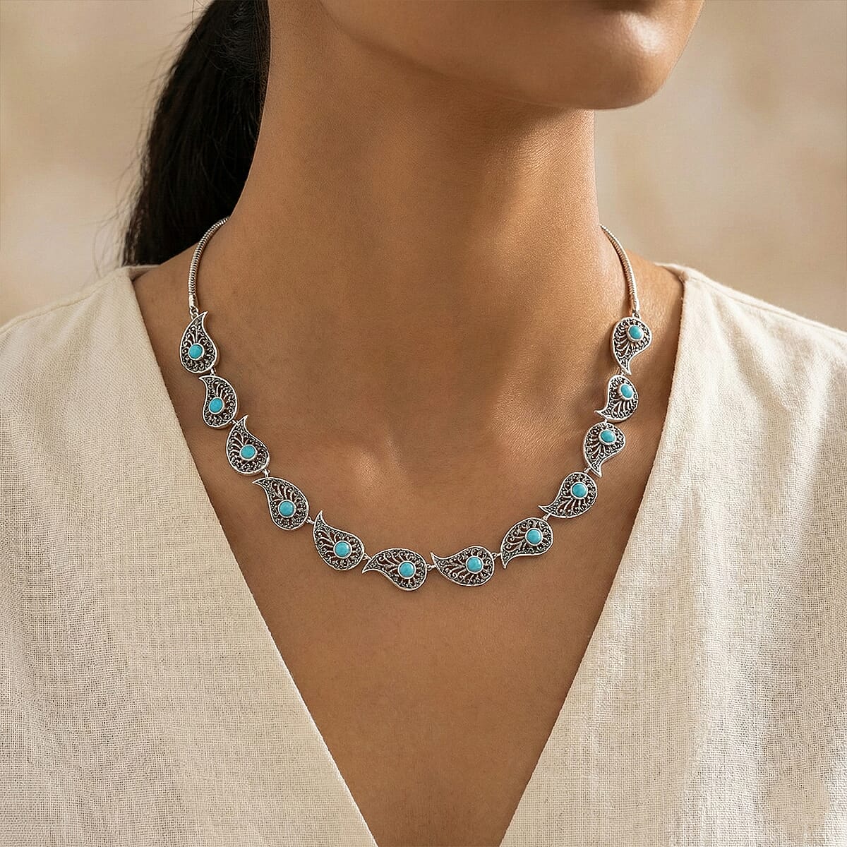 D'Joy Artisan Crafted Premium Sleeping Beauty Turquoise 4.10 ctw Necklace in Sterling Silver 18 -20 Inches  image number 2