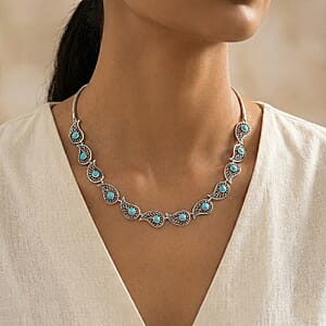 D'Joy Artisan Crafted Premium Sleeping Beauty Turquoise 4.10 ctw Necklace in Sterling Silver 18 -20 Inches 