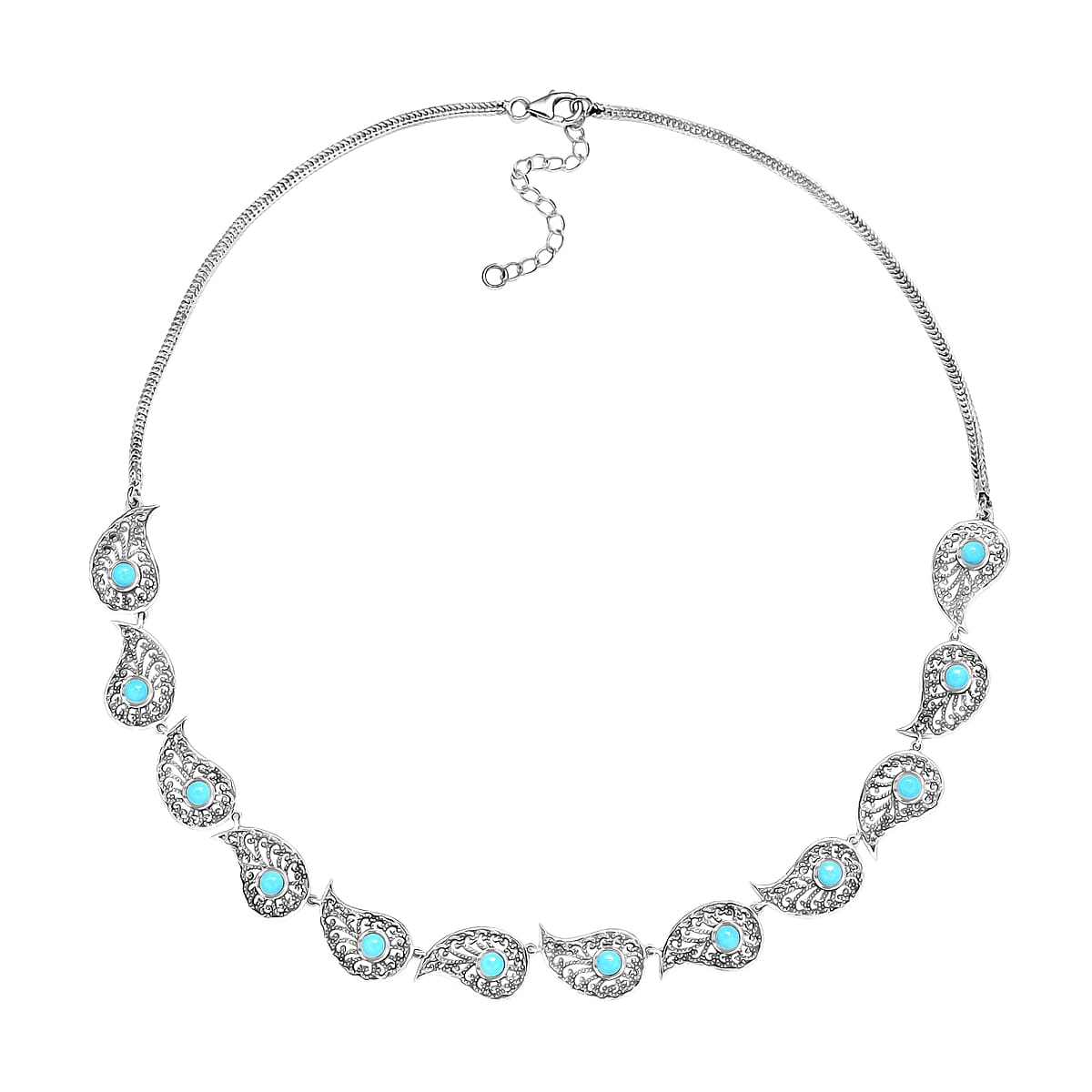 D'Joy Artisan Crafted Premium Sleeping Beauty Turquoise 4.10 ctw Necklace in Sterling Silver 18 -20 Inches  image number 3