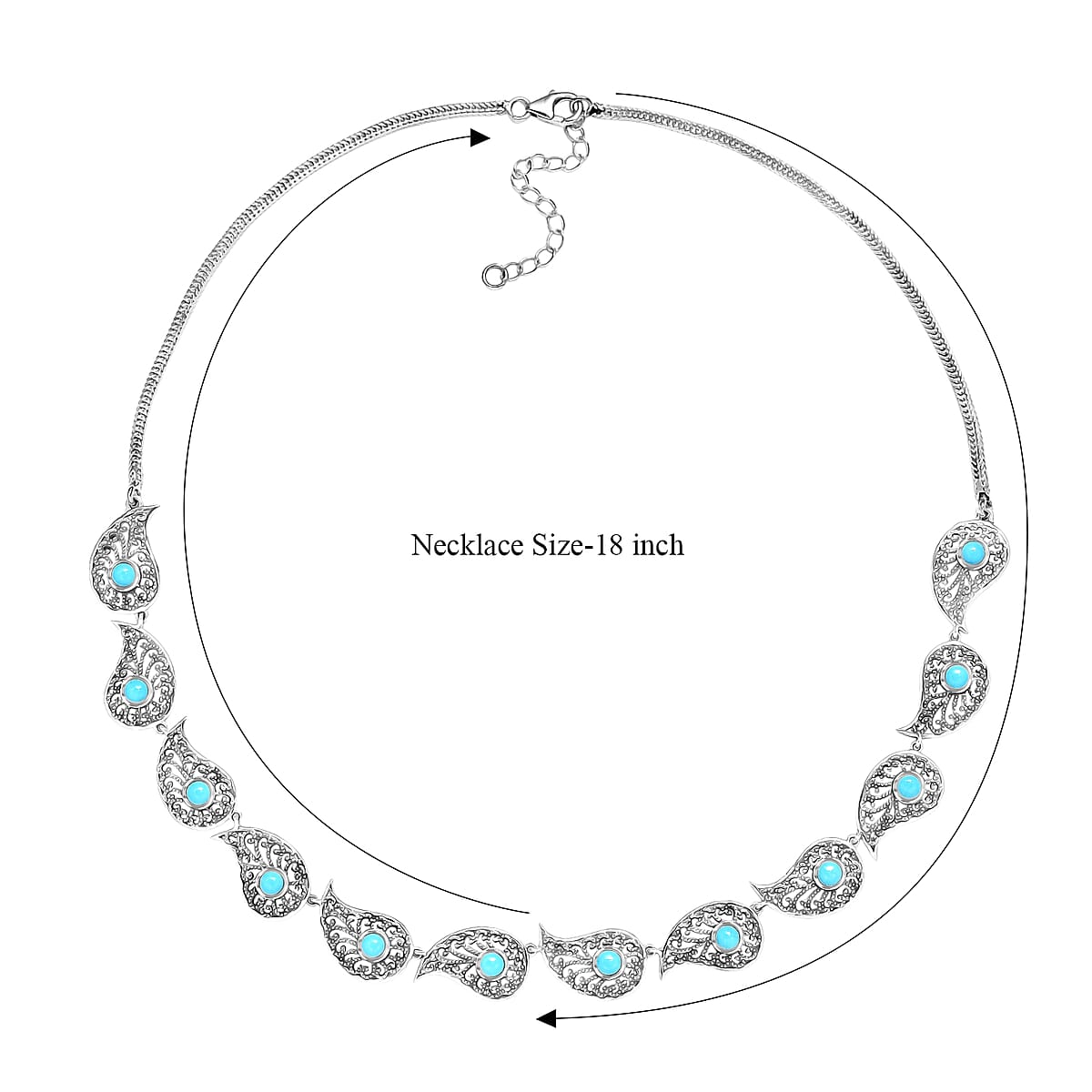 D'Joy Artisan Crafted Premium Sleeping Beauty Turquoise 4.10 ctw Necklace in Sterling Silver 18 -20 Inches  image number 5