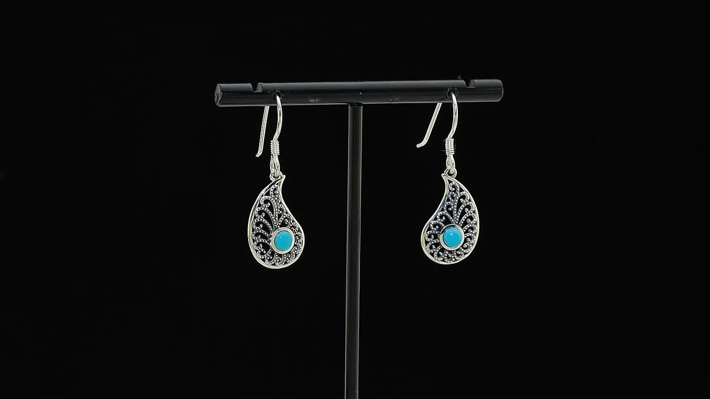 D'Joy Passport to Turkey Artisan Crafted Premium Sleeping Beauty Turquoise 0.60 ctw Earrings in Sterling Silver