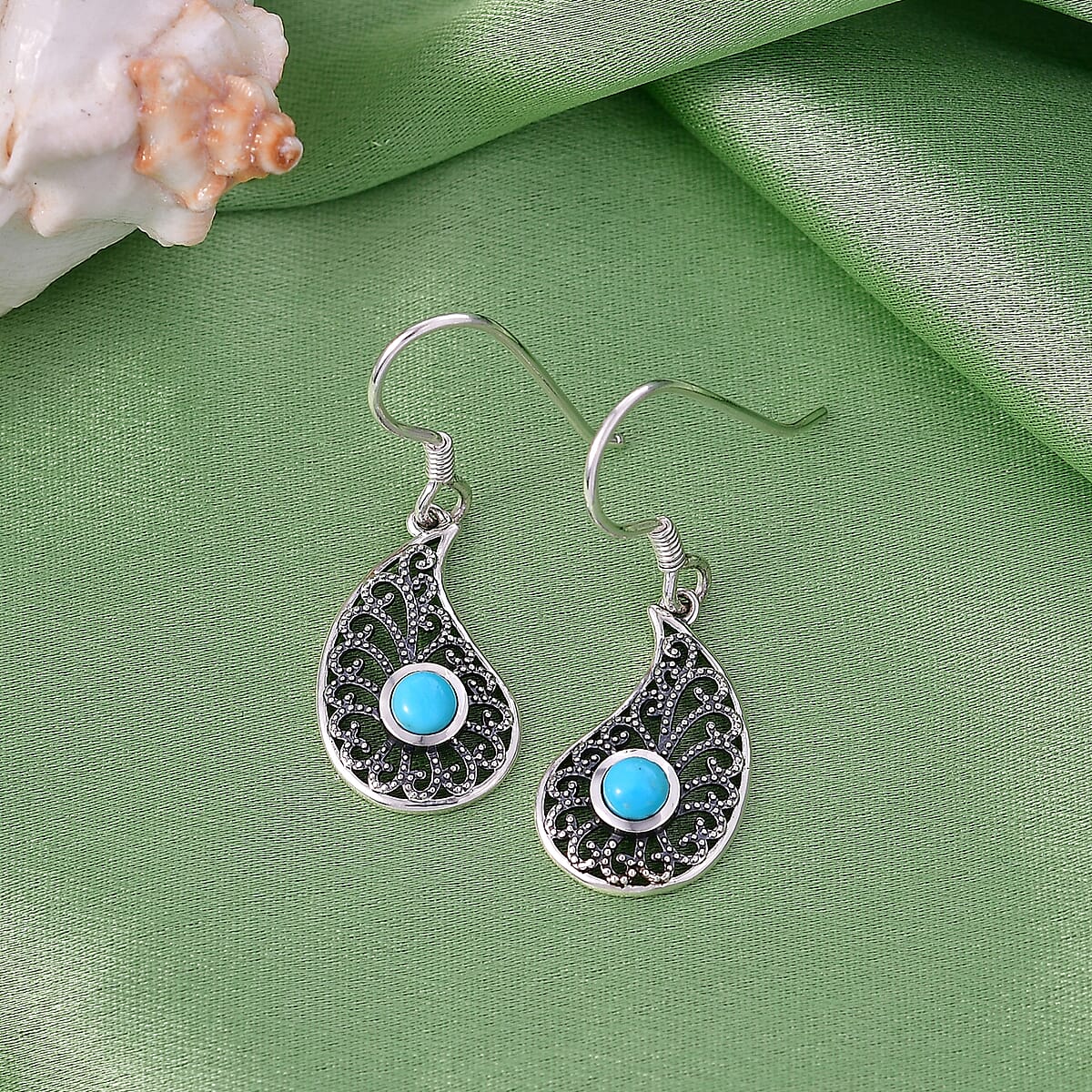 D'Joy Artisan Crafted Premium Sleeping Beauty Turquoise 0.60 ctw Earrings in Sterling Silver image number 1
