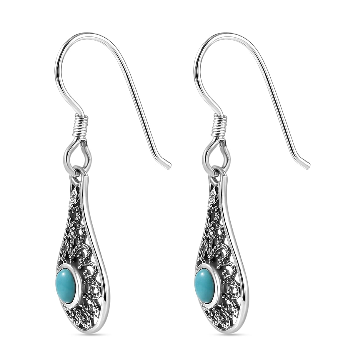 D'Joy Artisan Crafted Premium Sleeping Beauty Turquoise 0.60 ctw Earrings in Sterling Silver image number 3