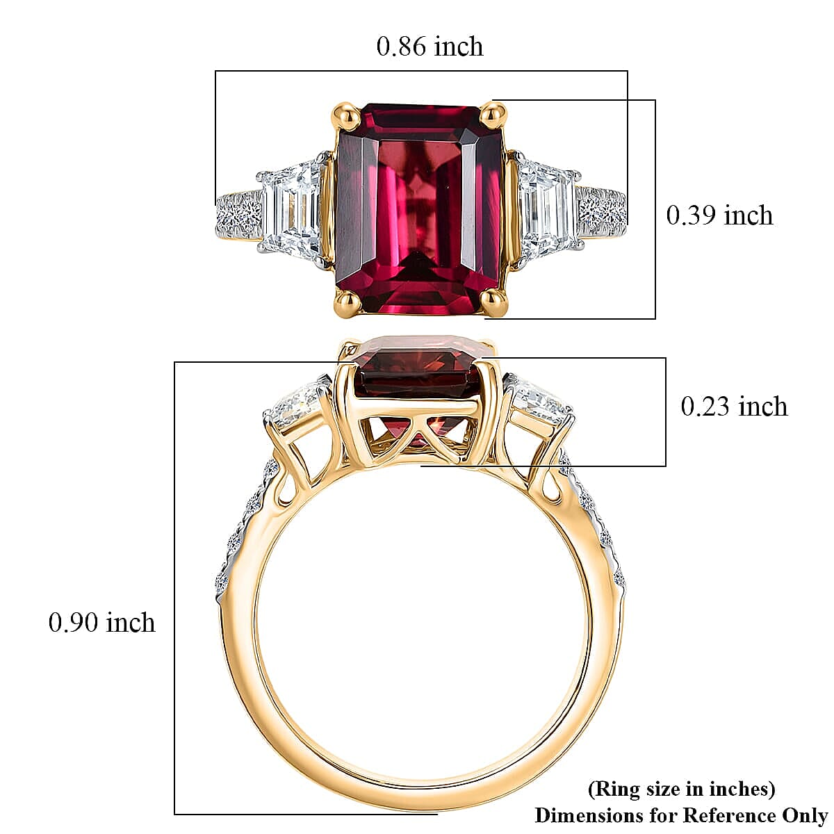 Certified & Appraised 10K Yellow Gold AAA Malawi Magenta Garnet, Luxuriant Lab Grown Diamond (G-H, SI) Ring (Size 10.5) 5.45 ctw image number 5