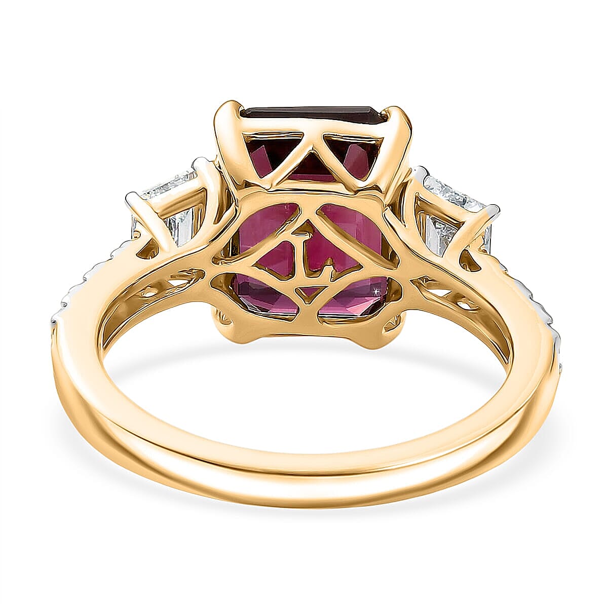 Certified & Appraised 10K Yellow Gold AAA Malawi Magenta Garnet, Luxuriant Lab Grown Diamond (G-H, SI) Ring (Size 8.5) 5.45 ctw image number 4