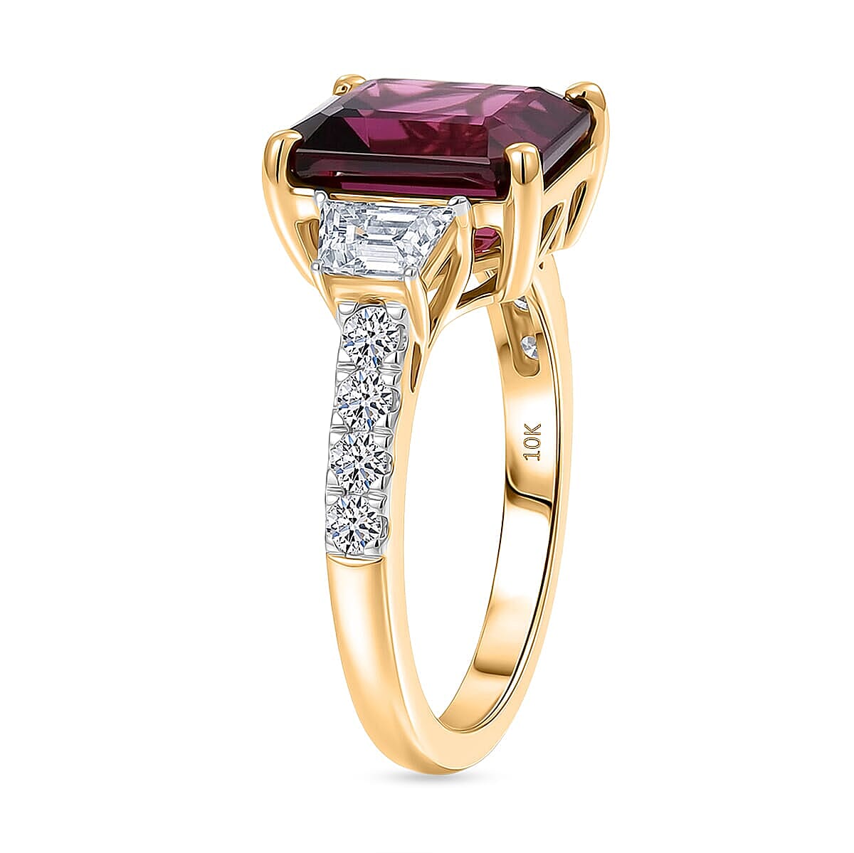 Certified & Appraised 10K Yellow Gold AAA Malawi Magenta Garnet, Luxuriant Lab Grown Diamond (G-H, SI) Ring (Size 9.5) 5.45 ctw image number 3