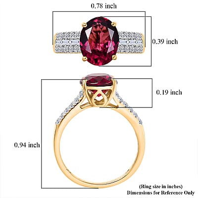 AAA Malawi Magenta Garnet and Luxuriant Lab Grown Diamond G-H SI 3.78 ctw Ring in 10K Yellow Gold (Size  10.0)