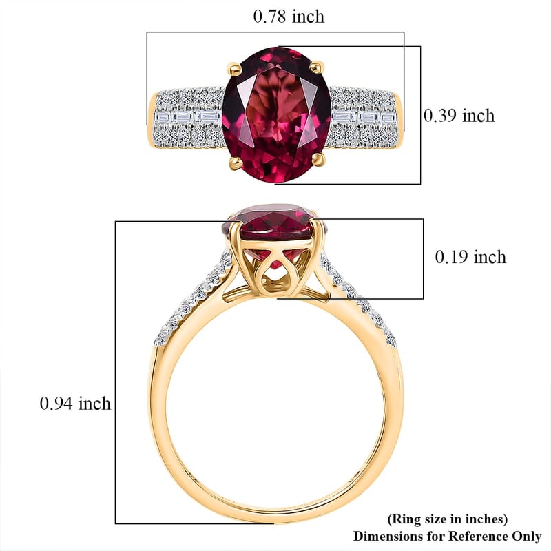 AAA Malawi Magenta Garnet and Luxuriant Lab Grown Diamond G-H SI 3.78 ctw Ring in 10K Yellow Gold (Size  5.5)