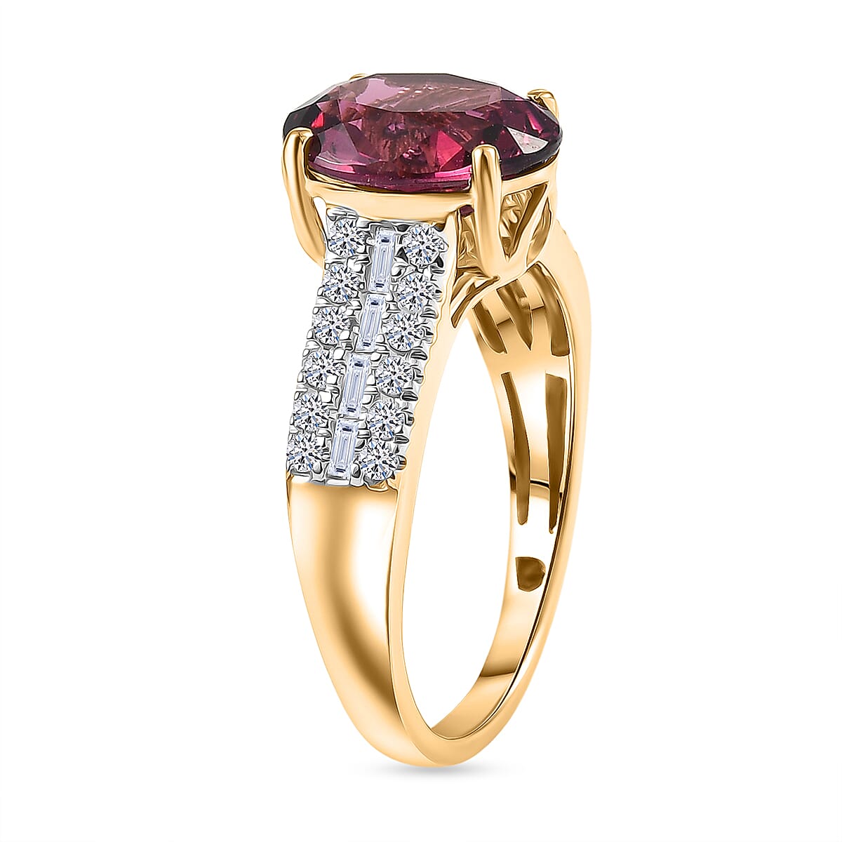 AAA Malawi Magenta Garnet and Luxuriant Lab Grown Diamond G-H SI 3.78 ctw Ring in 10K Yellow Gold (Size 7.0) image number 2