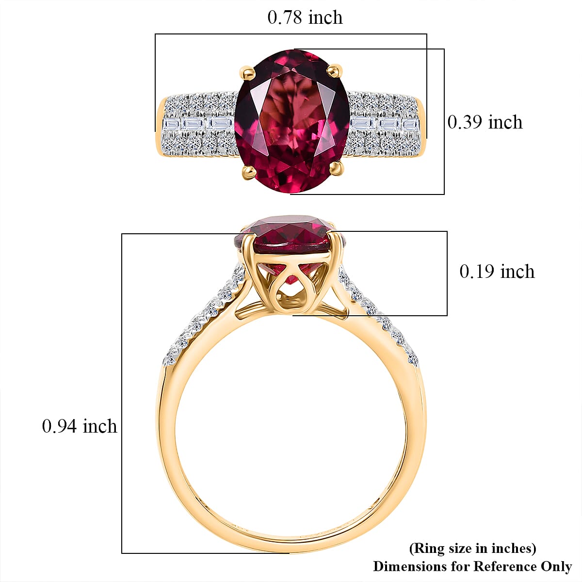 AAA Malawi Magenta Garnet and Luxuriant Lab Grown Diamond G-H SI 3.78 ctw Ring in 10K Yellow Gold (Size 8.0) image number 4