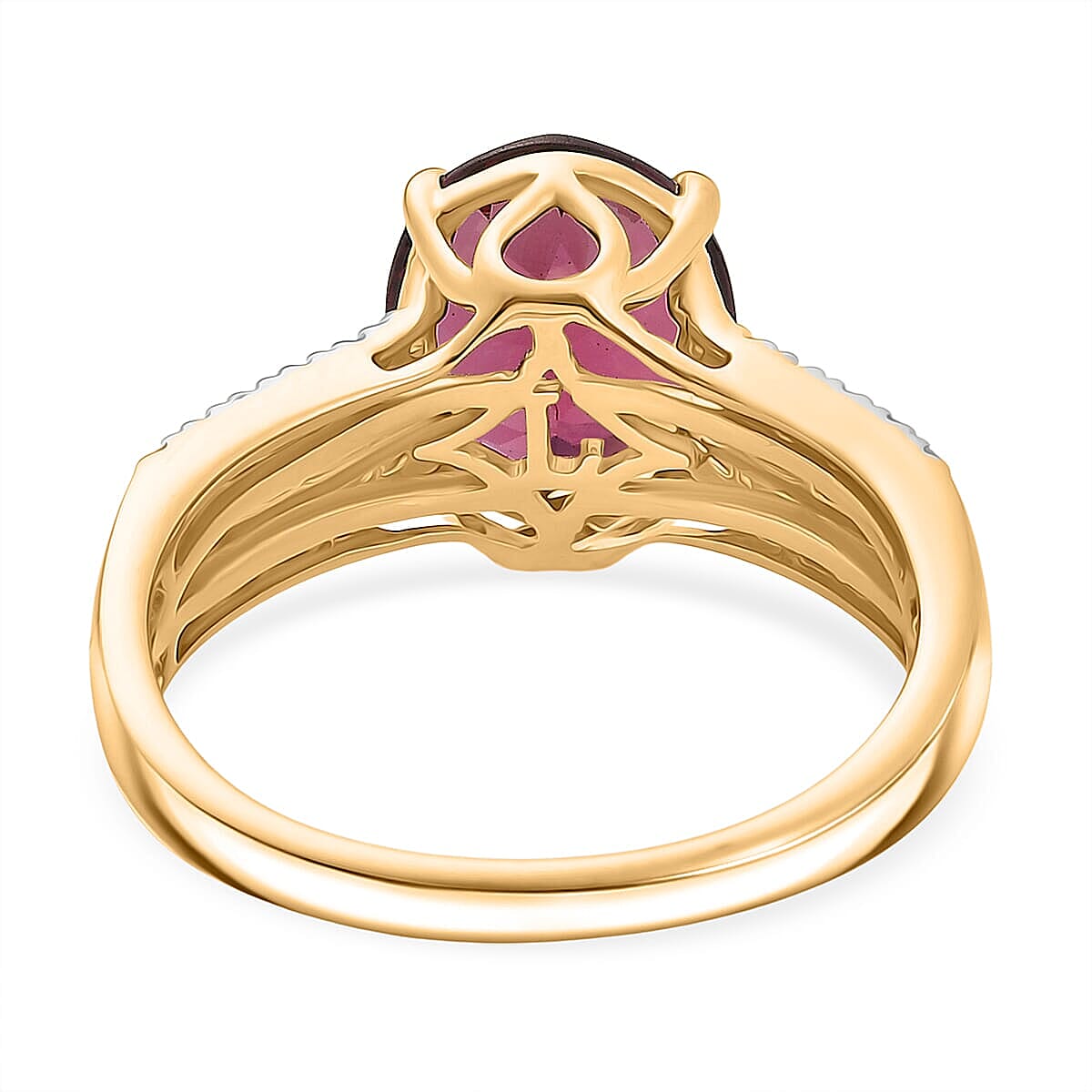 AAA Malawi Magenta Garnet and Luxuriant Lab Grown Diamond G-H SI 3.78 ctw Ring in 10K Yellow Gold (Size  8.5)