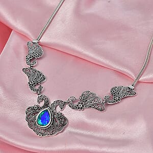 D'Joy Artisan Crafted Premium Peacock Quartz and Multi Sapphire 6.00 ctw Necklace in Sterling Silver 18-20 Inches 