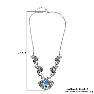 D'Joy Passport to Turkey Artisan Crafted Premium Peacock Quartz (Triplet) and Multi Sapphire 6.00 ctw Necklace in Sterling Silver 18-20 Inches