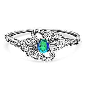 D'Joy Premium Peacock Quartz (Triplet) 5.30 ctw Bangle Bracelet in Sterling Silver (7.25 In)