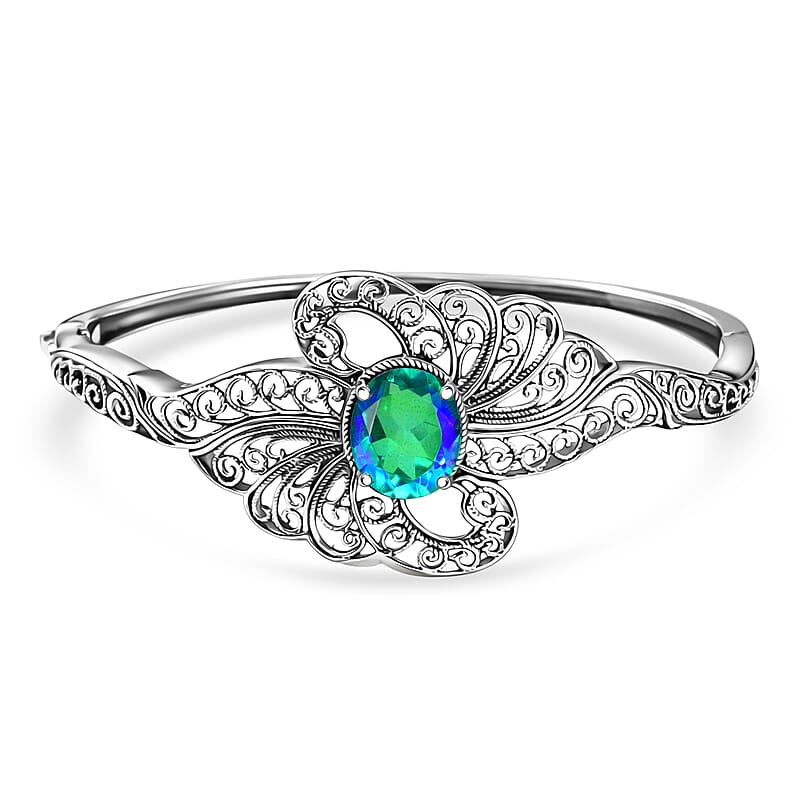 D'Joy Passport to Turkey Premium Peacock Quartz (Triplet) 5.30 ctw Bangle Bracelet in Sterling Silver (7.25 In)