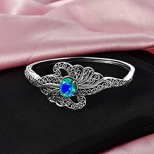 D'Joy Premium Peacock Quartz (Triplet) 5.30 ctw Bangle Bracelet in Sterling Silver (7.25 In)