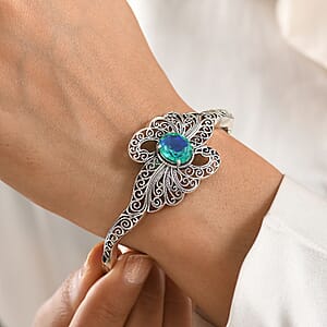 D'Joy Premium Peacock Quartz (Triplet) 5.30 ctw Bangle Bracelet in Sterling Silver (7.25 In)